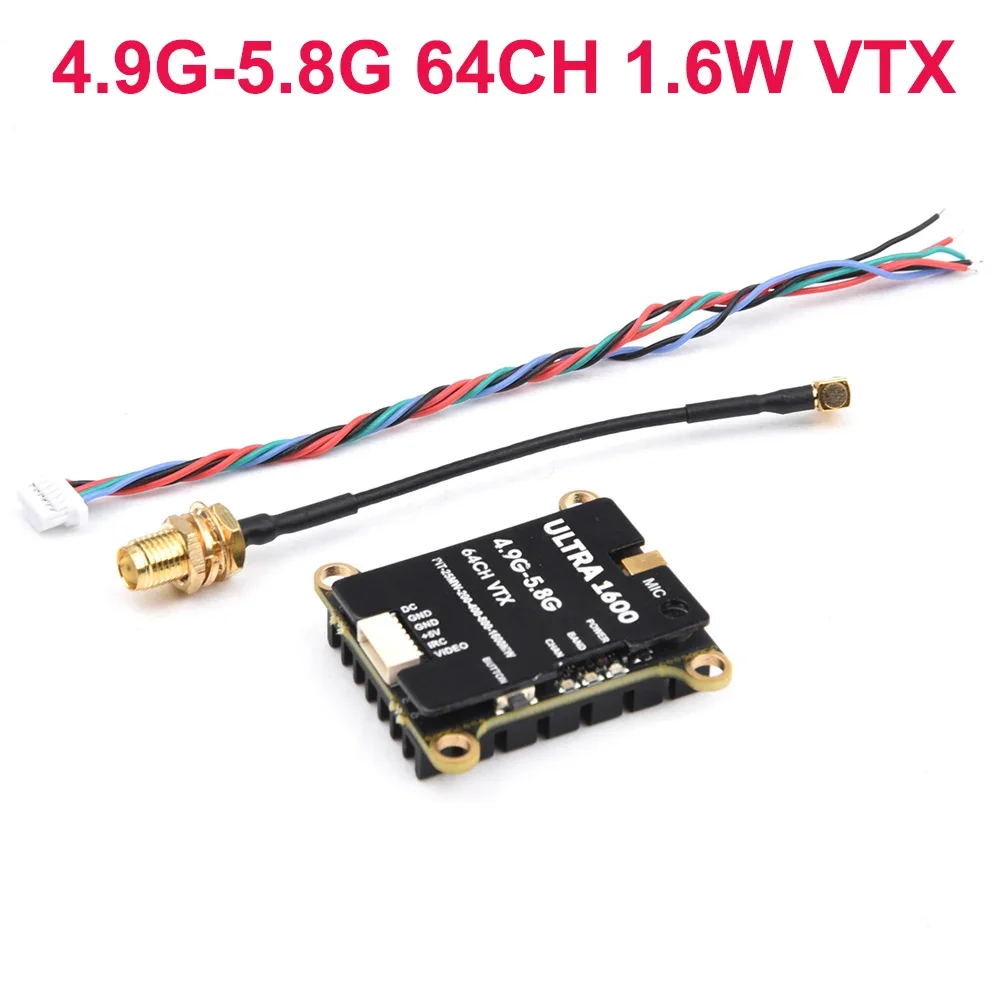 FPV 4.9G-5.8G 64CH VTX Video Transmitter 1600mW 1.6W Adjustable 25mW/200mW/400mW/800mW/1.6W For Long Range RC FPV Racing Drone