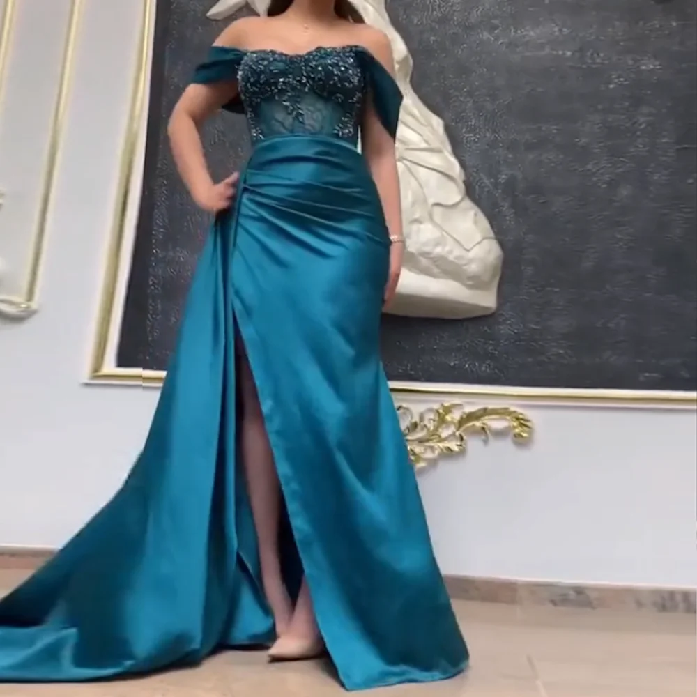 

ROSELLA A-line Sexy Floor Length Off The Shoulder Neckline Beadings Zipper Up Women Formal Evening Dress Prom Gown New 2023