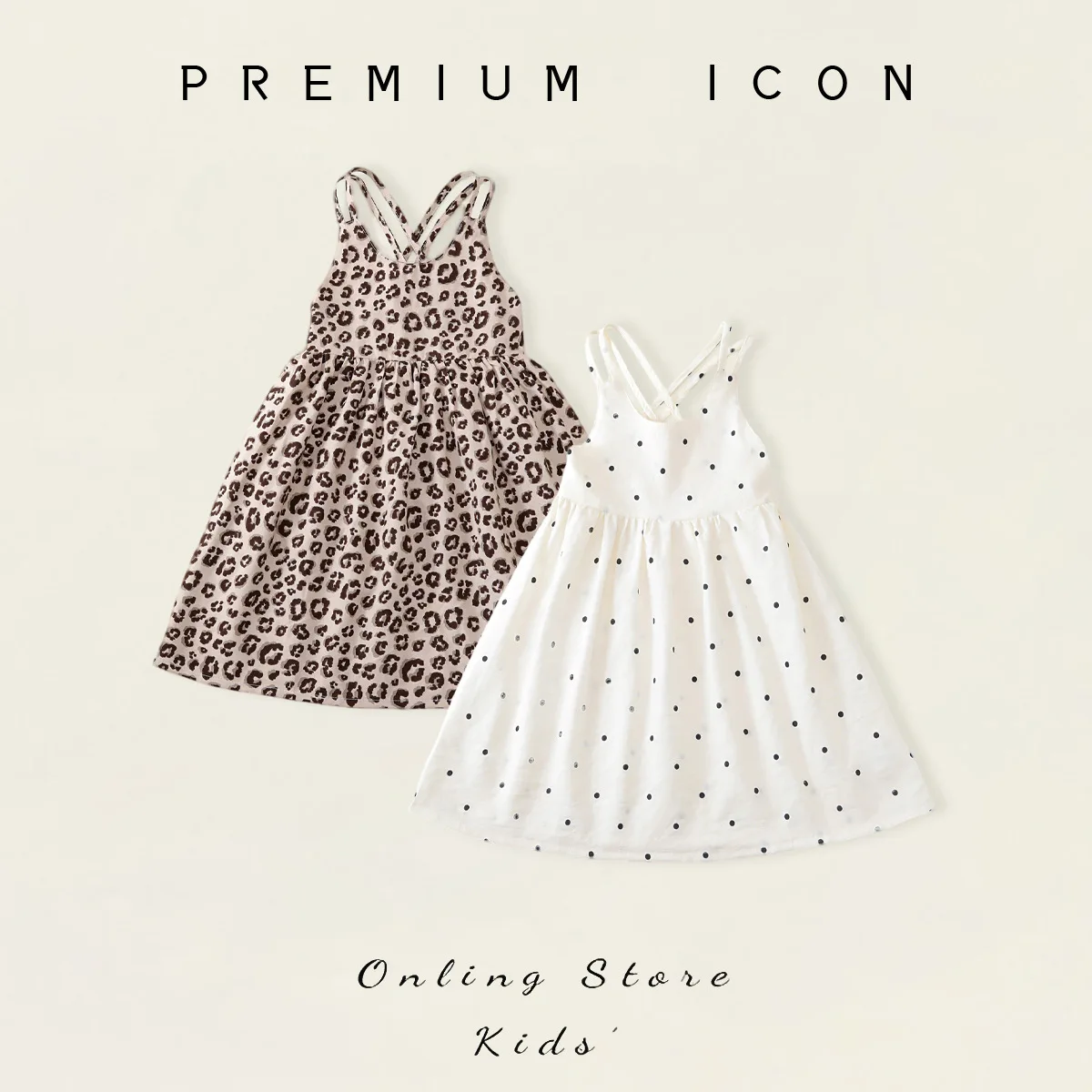 

2026 Summer New Girls' Leopard Print Polka Dot Suspender Dress with Cross Shoulder Straps A-line Princess Dress Summer Outfit