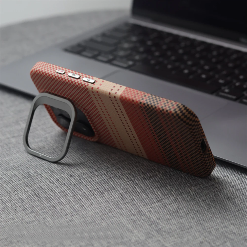 Lens Metal Holder Magnetic Carbon Fiber Pattern Case For iPhone 16 Plus 15 14 13 Pro Max For Magsafe Wireless Charge Hard Cover