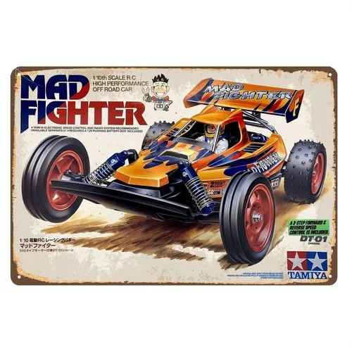 Vintage Rc Car Metallschild-Poster – Tamiya Mad Fighter Buggy Dt01 –