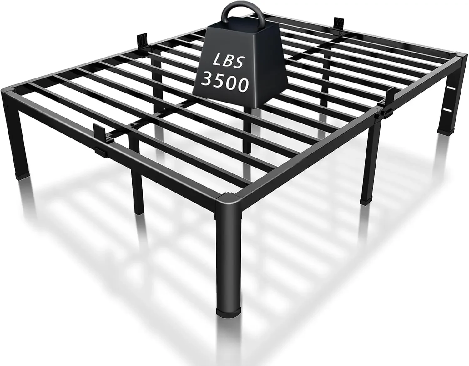 14 inch Metal Queen Bed Frame with Rounded Corner and Headboard Hole Mattress Retainers 3500LBS Heavy Duty Steel Slats No Box Sp