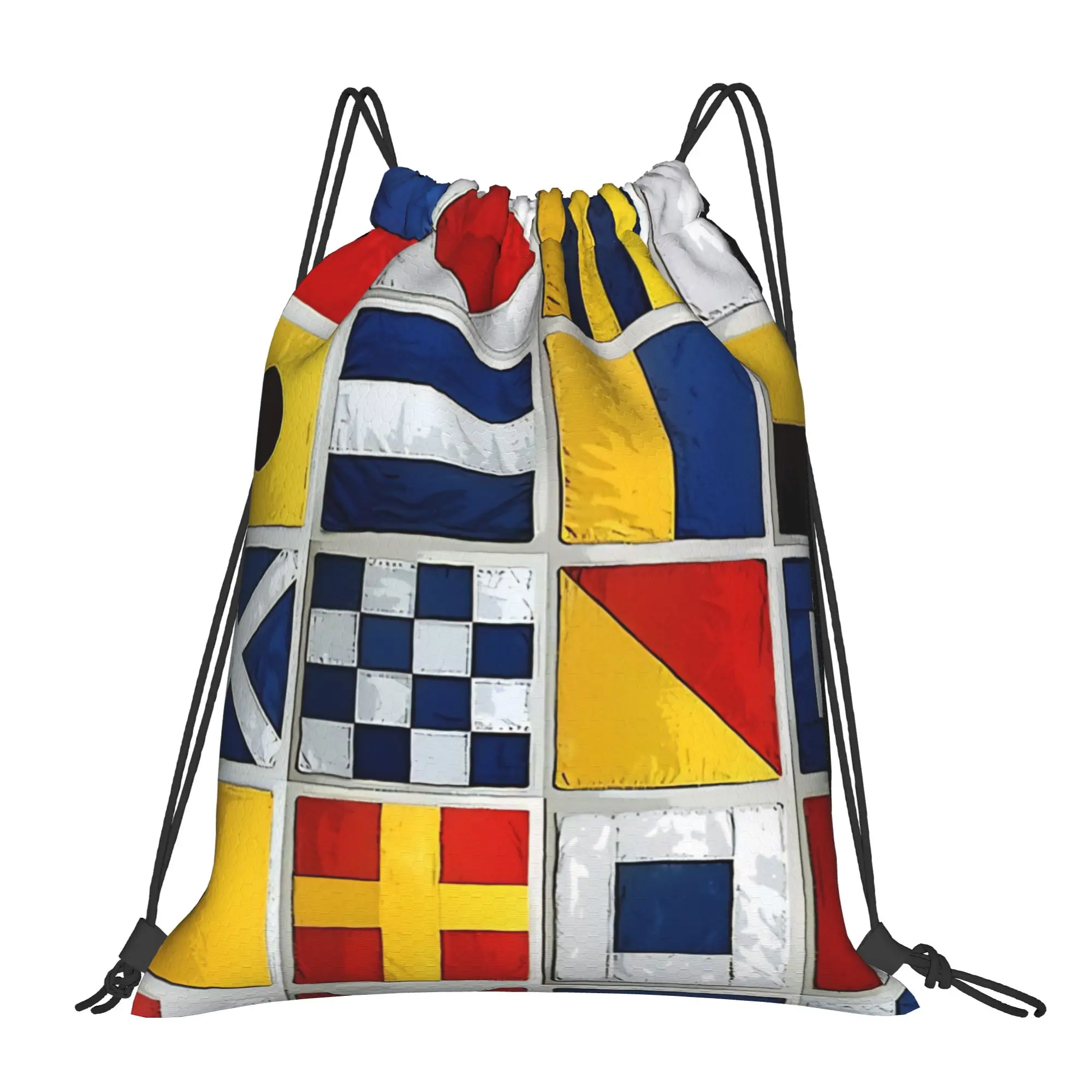 Nautical Color Marine Geometric Portable Hiking Riding Gym Drawstring Storage Sporty Backpacks