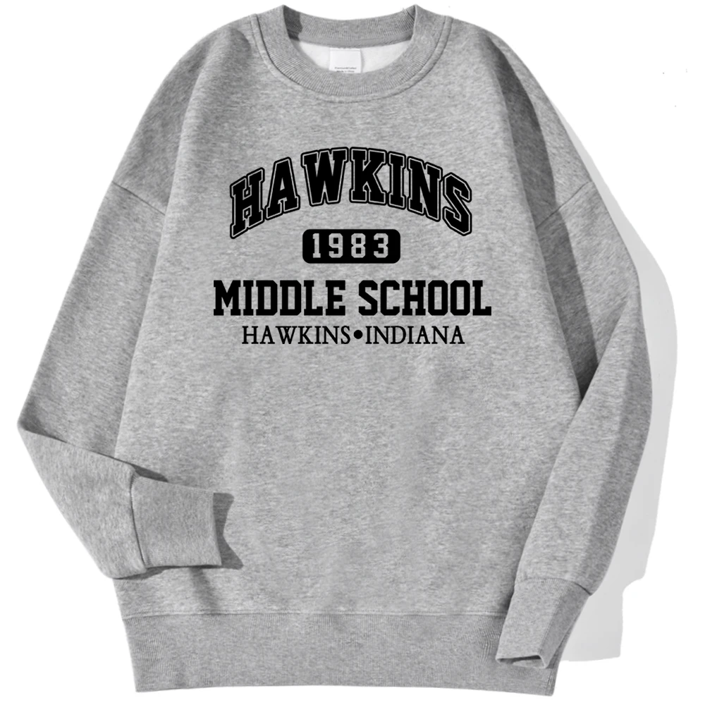 Hawkins 1983 Middle School Printing Men\'S Sweatshirts Fashion Casual Hoody Loose Crewneck Pullover Autumn Fleece Streetwears