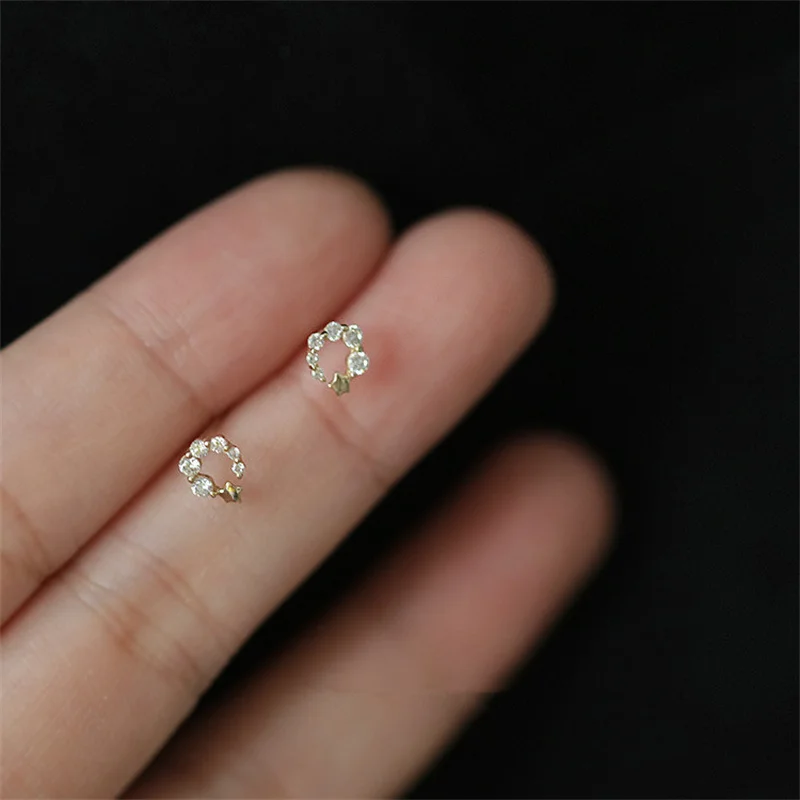 925 Sterling Silver Plated 14K Gold Gradient Zircon Star Earrings for Women Exquisite Small Jewelry Accessories