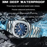 POEDAGAR carré luxe hommes montre-bracelet étanche lumineux Date en acier inoxydable mâle horloge affaires sport montres à Quartz pour hommes 4