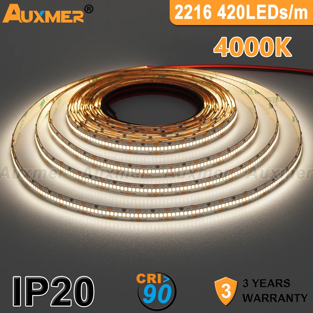 2216 LED Strip Lights,4mm 6mm 8mm PCB,CRI90 110lm/W,Flexible LED Tape DC24V,High Density 2100LEDs/Reel Dimmable LED IP20 5m