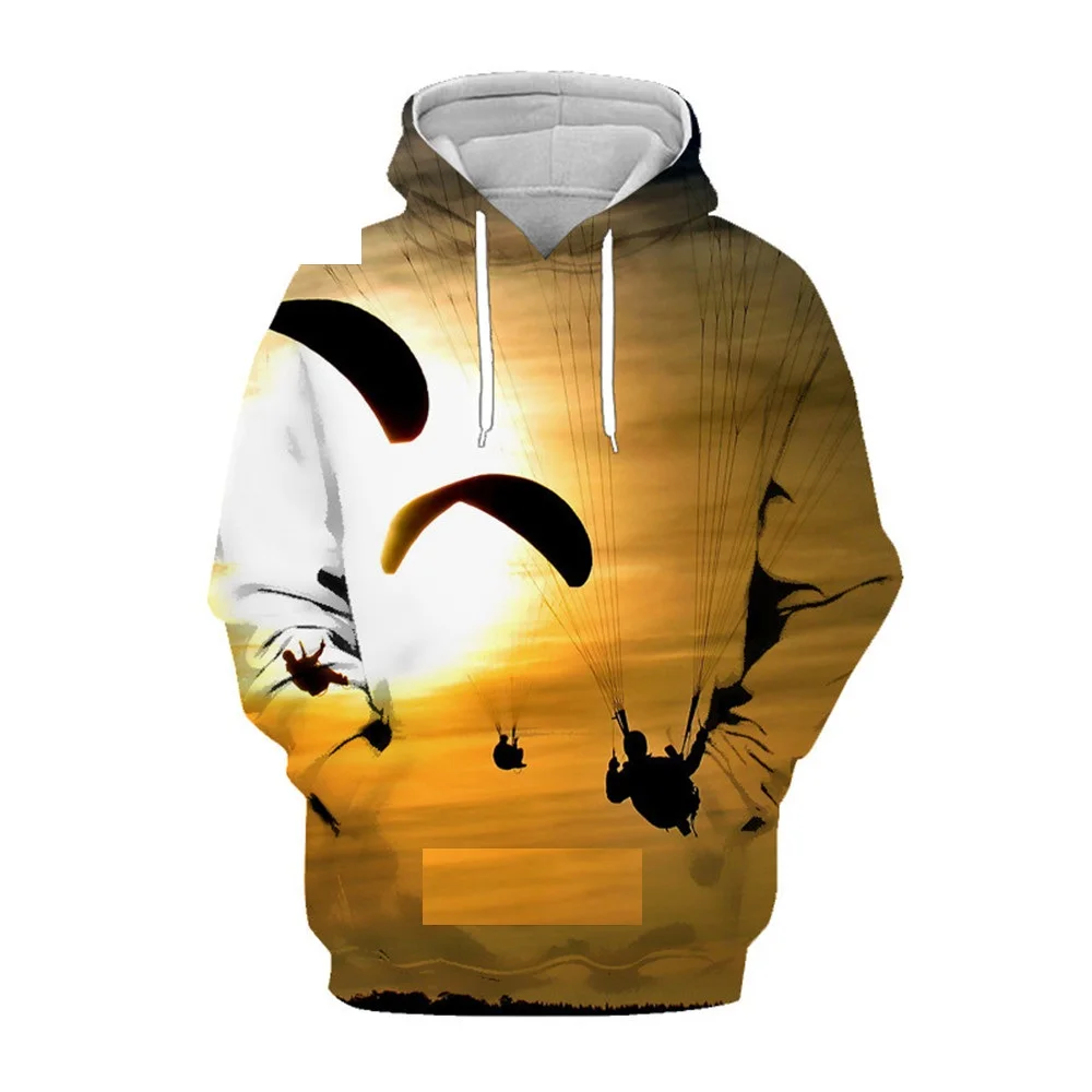 Skydiving 3D Print Men Women Hoodie Hip Hop Excitement Long Sleeve Sweatshirt Coat Paraglider Glider Men\'s Pullover Tops