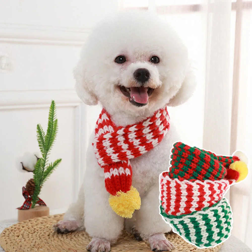 Pet Knitted Scarf Winter Warm Cat Dog Scarf Cute Fashionable Dog Winter Collar Pet Supplies Dog Accessories For Small Medium Dog