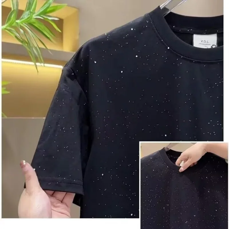 2026 summer new men's starry sky sequin short sleeved T-shirt fashionable and casual versatile base shirt