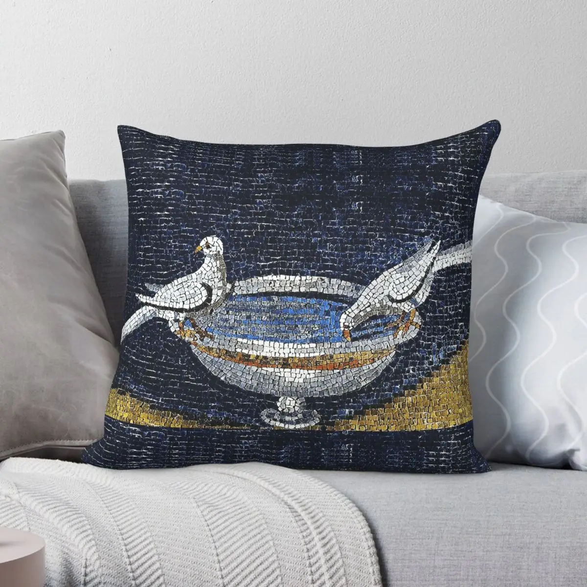 Ravenna Mosaics Two Doves On Fountain Pillowcase Polyester Linen Velvet Pattern Zip Decor Room Cushion Cover