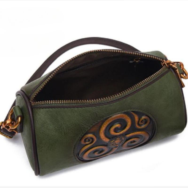 

High Quality PU Leather Embossed Cylinder Package Women Versatile Elegant Chinese-style Single-shoulder Crossbody Pillow Bag