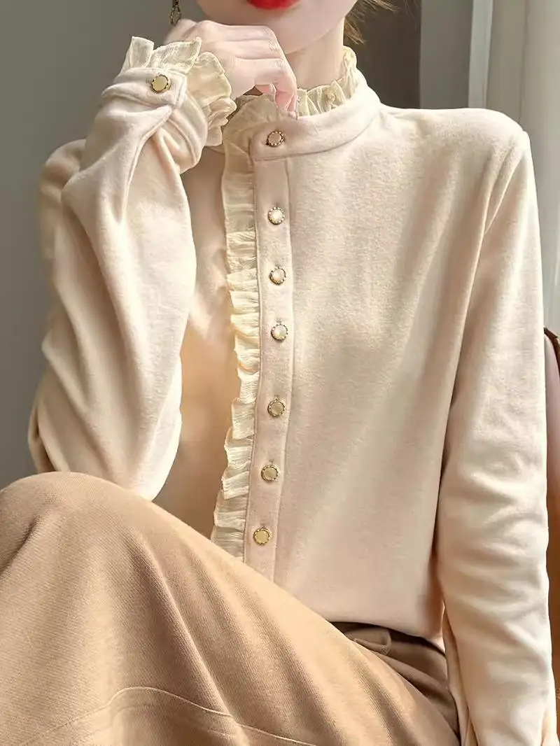 2024 Otoño Invierno mujer Faionable Chinoiserie Sle largo Sve cuello alto Base de terciopelo irt ropa interior con faldas Gored