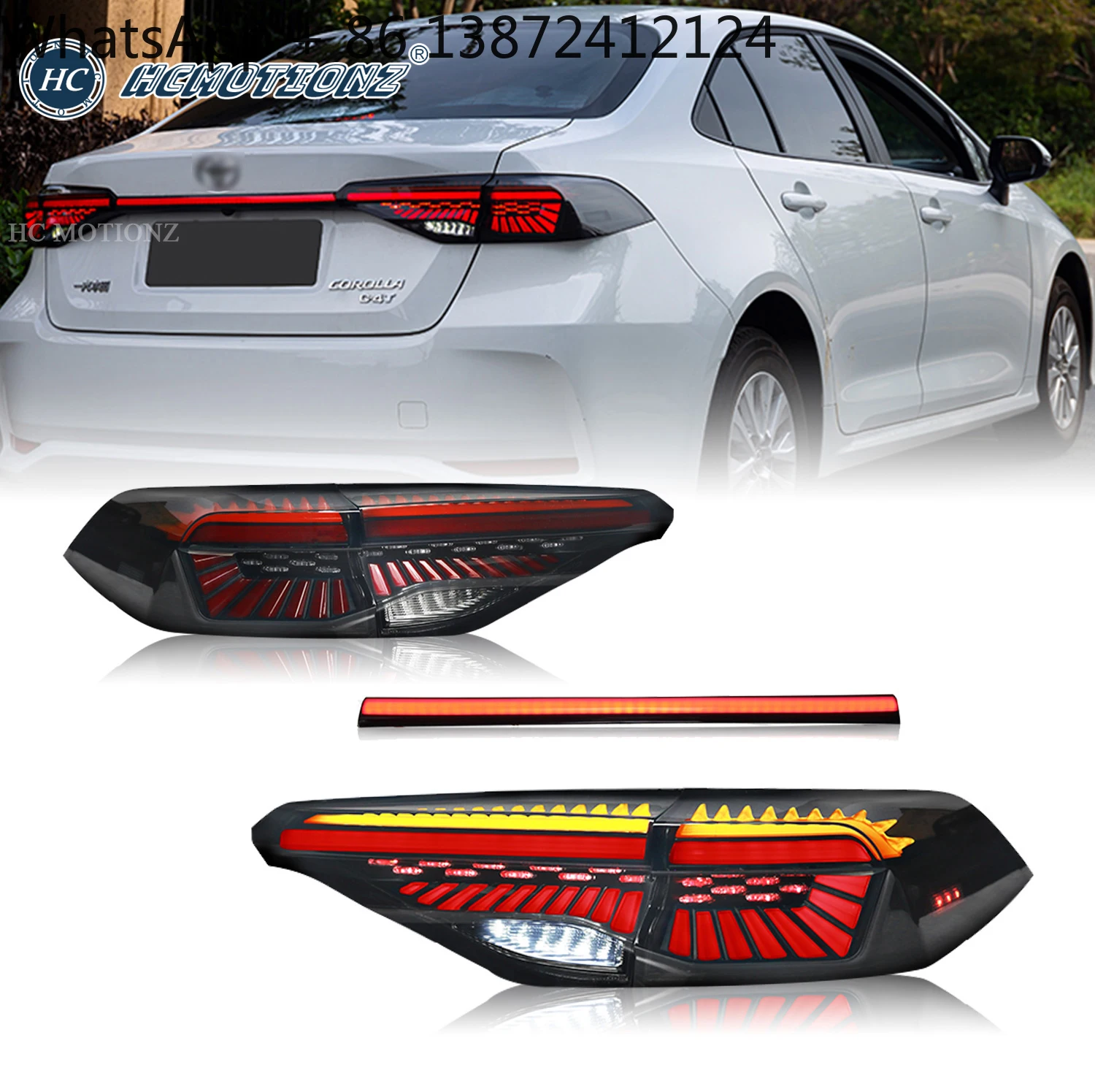 

HCMOTIONZ Factory LED Rear Back Lamps with Middle Light 2020-2022 Altis E210 Middle East Version Tail Lights Toyota Corolla