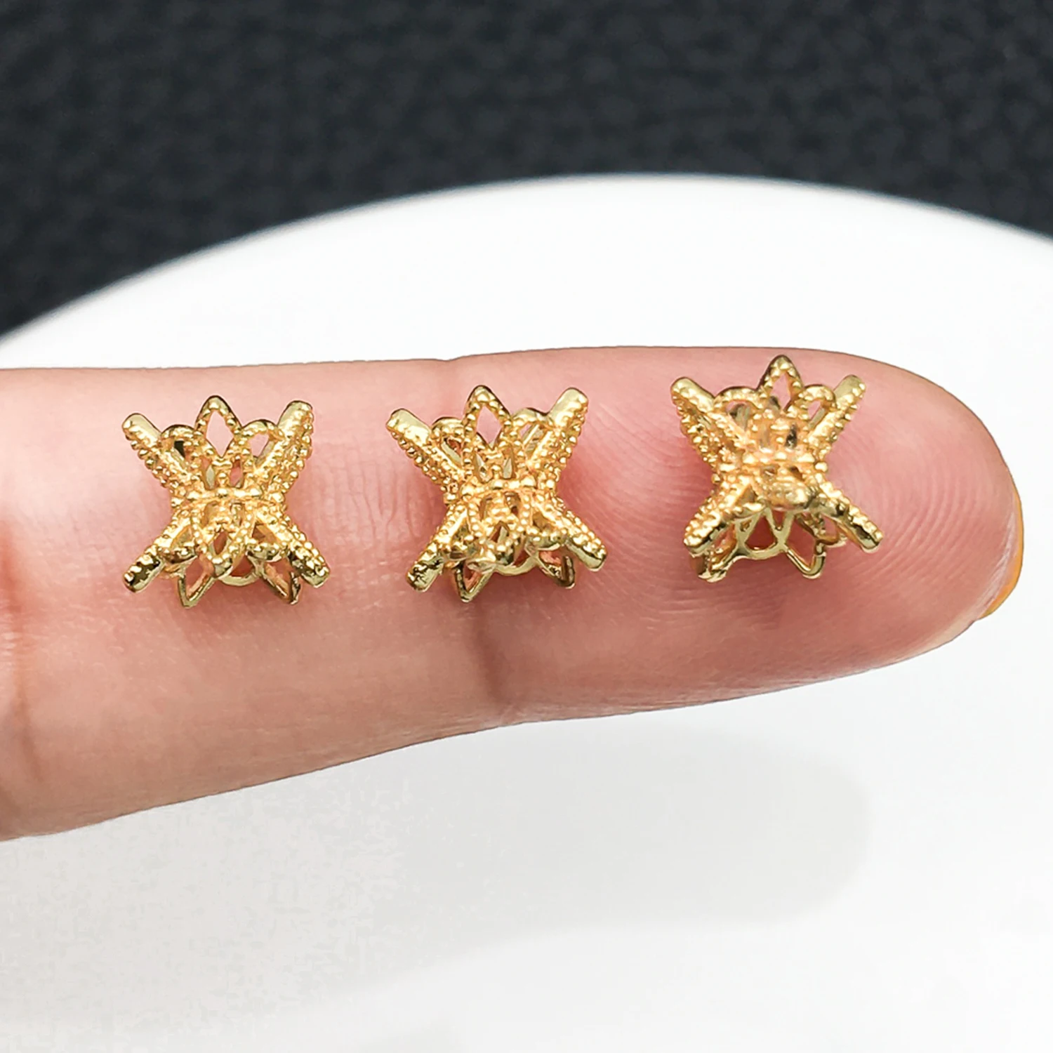 5pcs 6/7mm 18K Real Gold Plated Brass Double Side Flower Beads Caps, Hollow Spacer Beads For DIY Jewelry Making Accessories