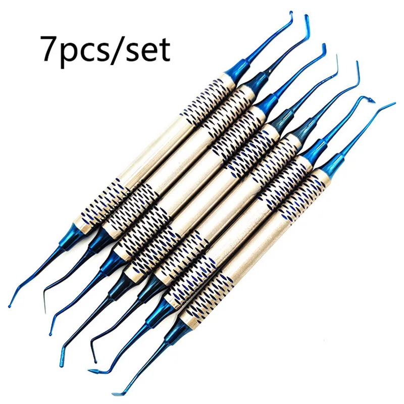 7PCS/Set Dental Composite Resin Filling Kit Spatula Thick Handle Titanium Plated Head Filler Restoration Dentist Instrument