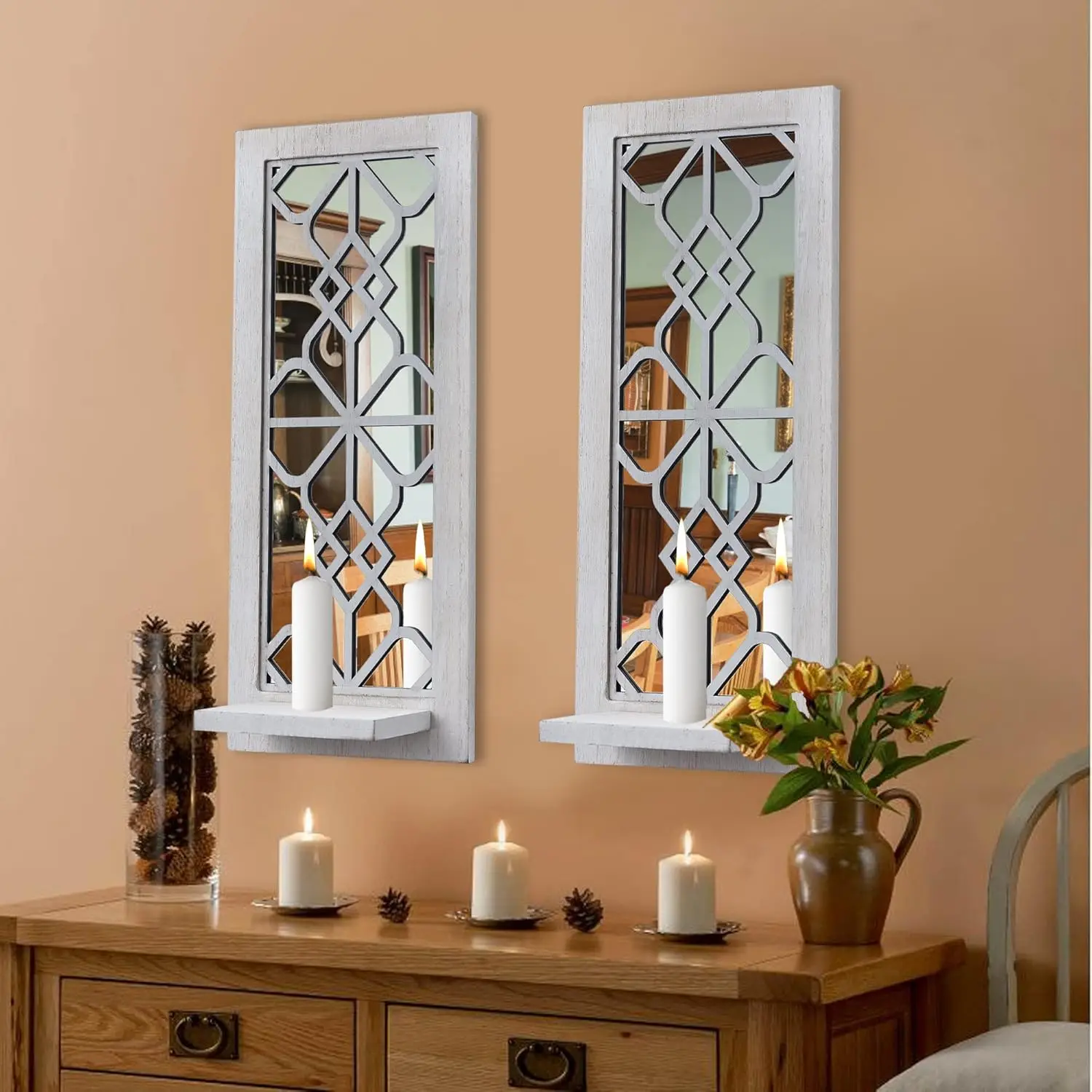 

Wood Wall Sconce Candle Holder Set 2, Rustic Wall-Mount Candle Holders, Farmhouse Hanging Wall Décor