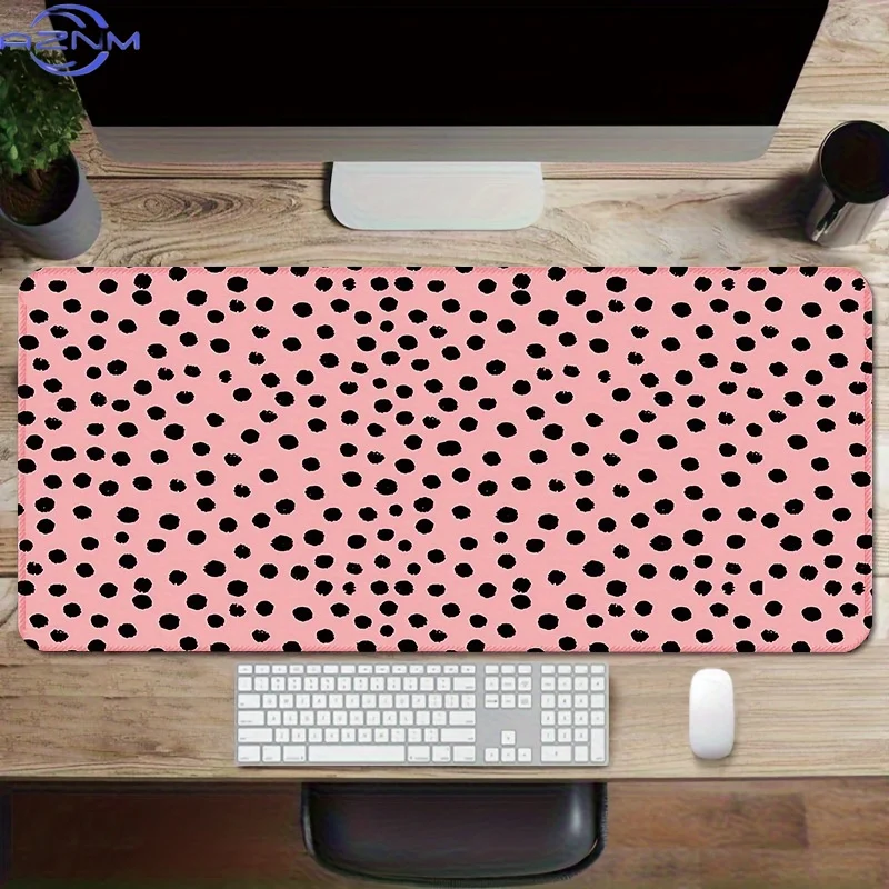 Chic Black Dot & Pink Desk Mat - Extended, Non-Slip Rubber Base Mouse Pad with Stitched Edges for Home Office and Gaming - Avail