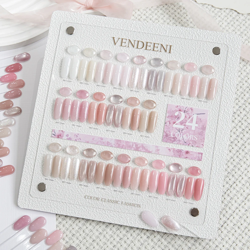 Vendeeni 24 Farben/Set Transluzenter Pfirsichrosa Gel-Nagellack Hochglänzender Glitzer-Gel-Lack Magnetisches Katzenaugen-Gel mit Display – Detail 7