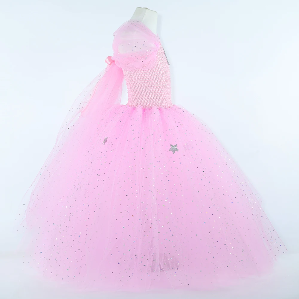 فستان Wicked Glinda The Good Witch للأطفال باللون الوردي اللامع من Glenda توتو للفتيات لحفلات الهالوين وأعياد الميلاد وحفلات الأميرة