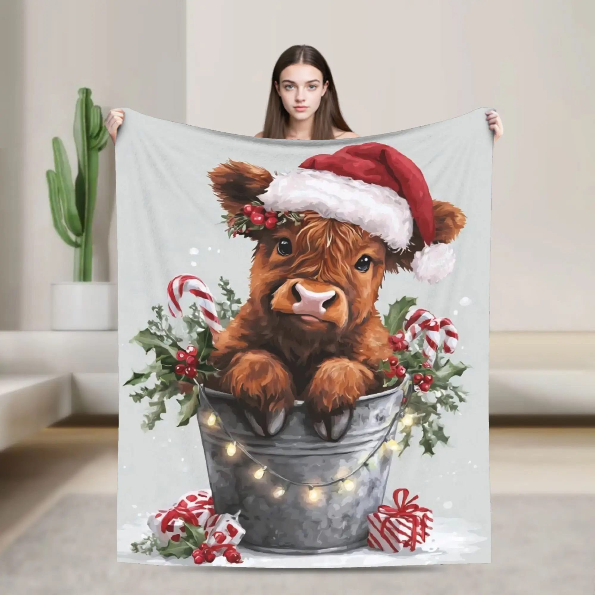 Christmas Highland Cow Blanket Cover Flannel  Super Soft Throw Blanket for Bedroom Sofa Bedspread