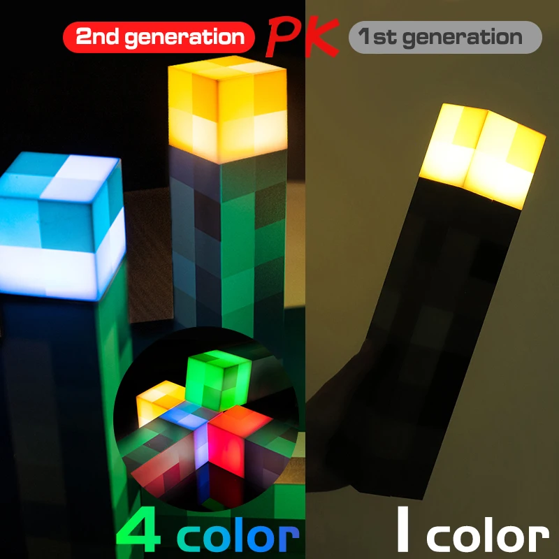 4 Color Change Brownstone Torch Lamp LED Game Ore Lamps USB Rechargeable Night Light Christmas Gift Living Room Home Party Decor