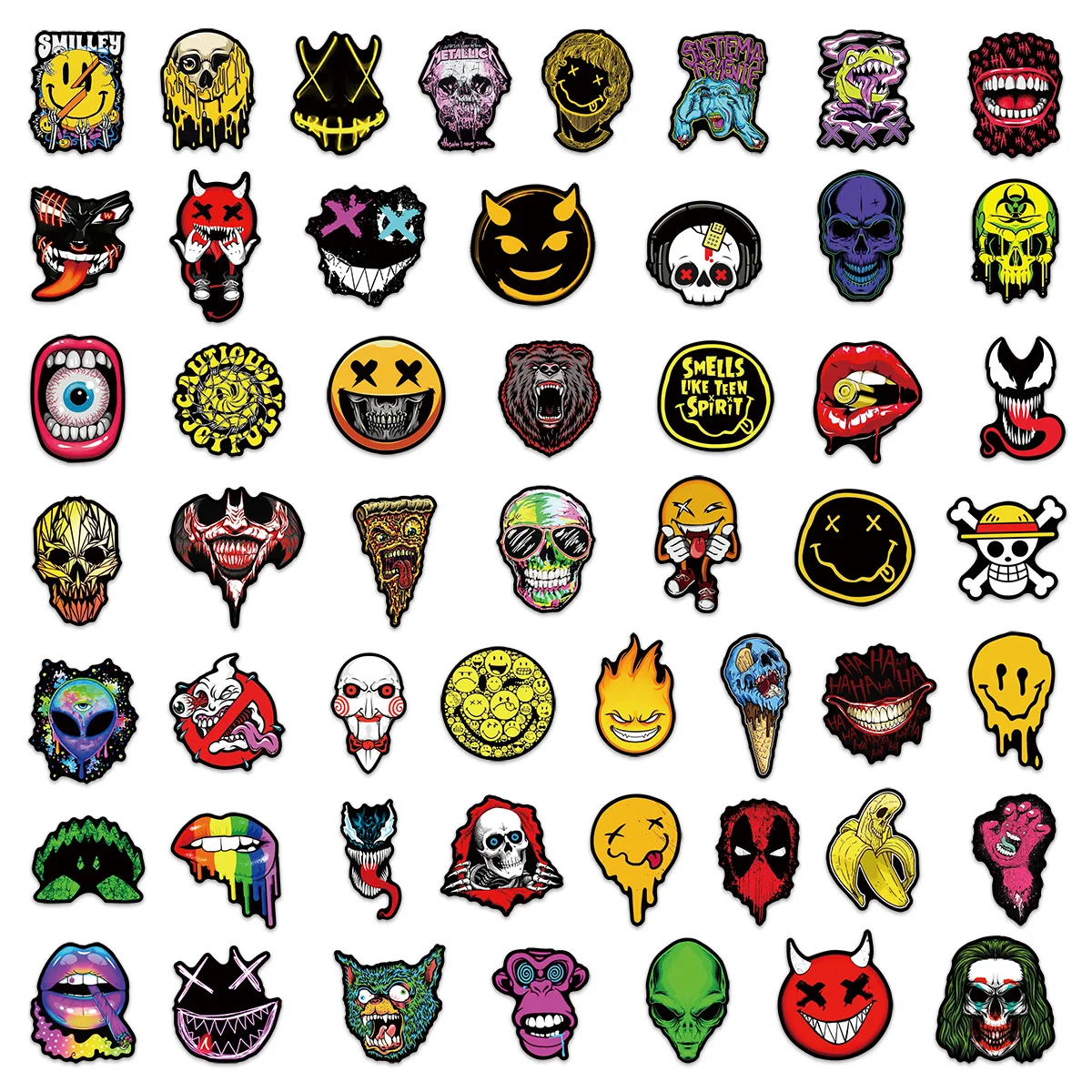 50Pcs Pop Horror Skull Cool Stickers Cartoon Graffiti Decals Guitar Laptop Helmet Motorcycle Skateboard Sticker Toys Decor