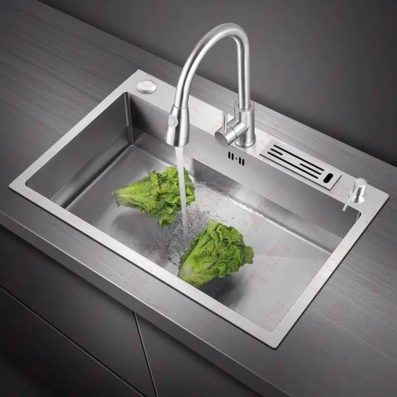 Black Stainless Steel Kitchen Sinks Wash Basin Creative  Accessories Large Single Slot Bathroom Sink Undercounter 