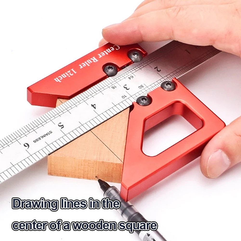 45/90 Degree Angle Scriber Line Marking Gauge Steel Ruler Positioning Block Round Center Line Scribe Ruler Woodwork Scribe Tools