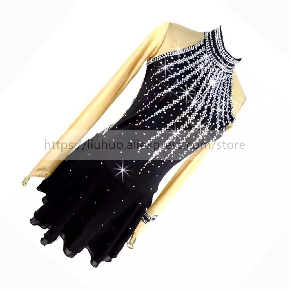 LIUHUO Women Aldult Girl Customize Costume Performance Competition Leotard Ice Figure Skating Dress Dance Teen Black Children