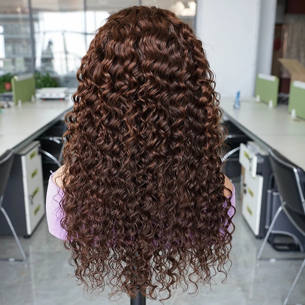 Peruca do cabelo humano da onda profunda marrom chocolate, parte dianteira do laço transparente, pre arrancado, perucas do cabelo humano do Virgin, 13x4, 220% densidade