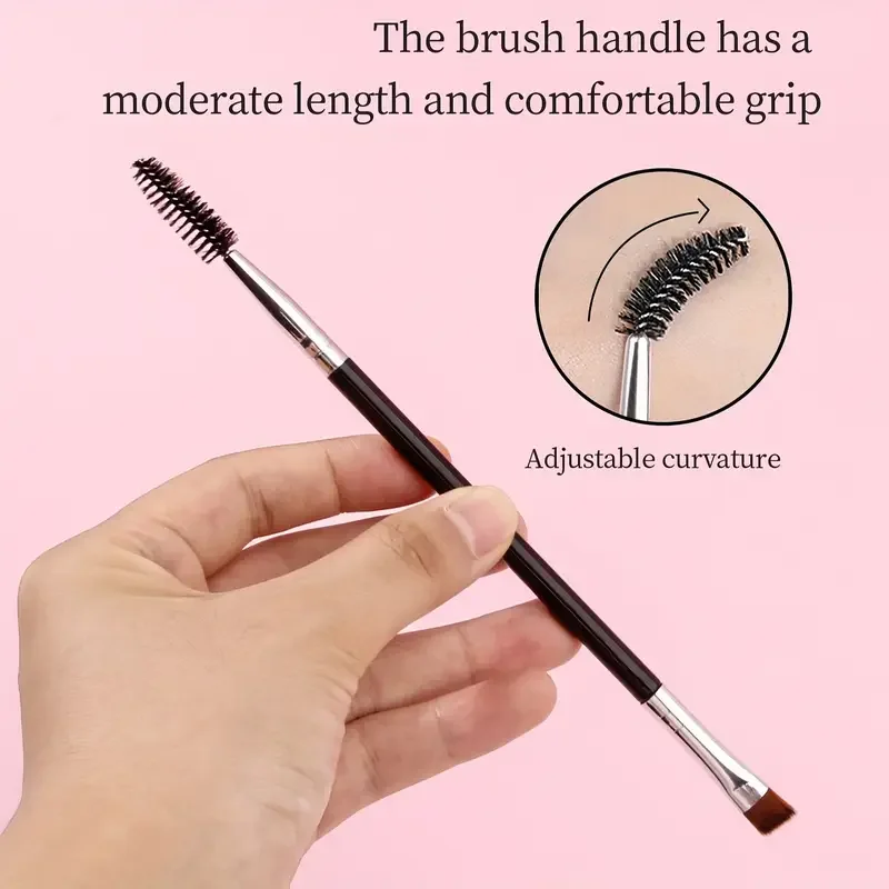 Neuer 2-in-1 Großer Doppel-Augenbrauen- und Eyeliner-Pinsel - Abgeschrägter Augenbrauenpuder-Pinsel, Spiral-Mischpinsel und Flacher Augenschwarz-Applikator