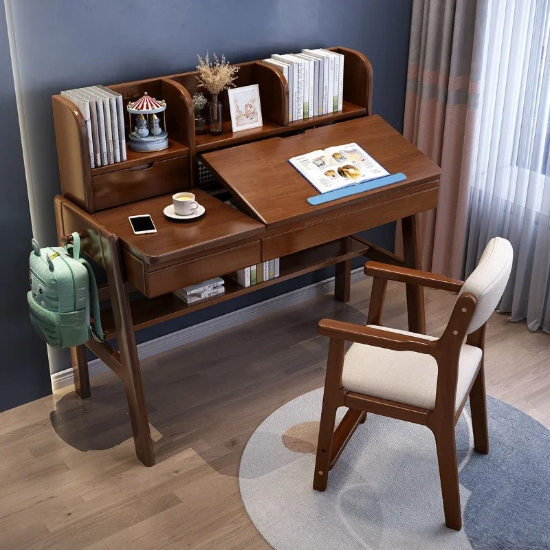 

Solid wood desk bookshelf bedroom liftable writing desk student desk room household children