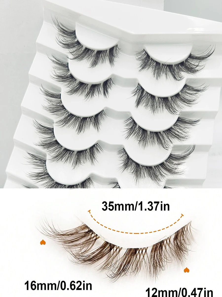 6 คู่ปุยสีน้ําตาลขนตาปลอมขนตาโปร่งใสที่มองไม่เห็น Band Lashes Crisscross Curl Fox Eye Effect Faux Mink Lashes