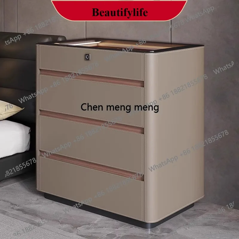 

D178 Итальянский легкий роскошный комод для спальни, прикроватный шкаф, шкаф для хранения с замком по отпечатку пальца для домашнего использования