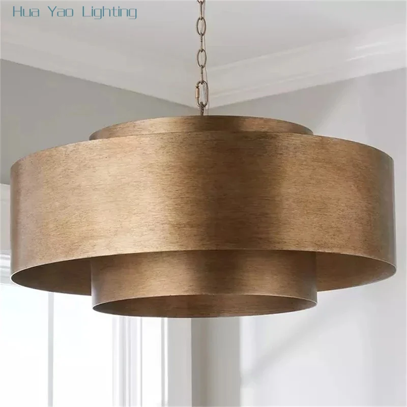 American French vintage round pendant lights dining room living room old metal lamps hotel bar personality decor hanging lights