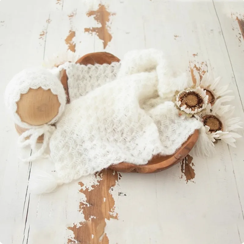

❤️CYMMHCM Newborn Photography Props Accessories Knitted Crochet Mohair Hat+Blanket 2Pcs/set Studio Baby Photo Accessory