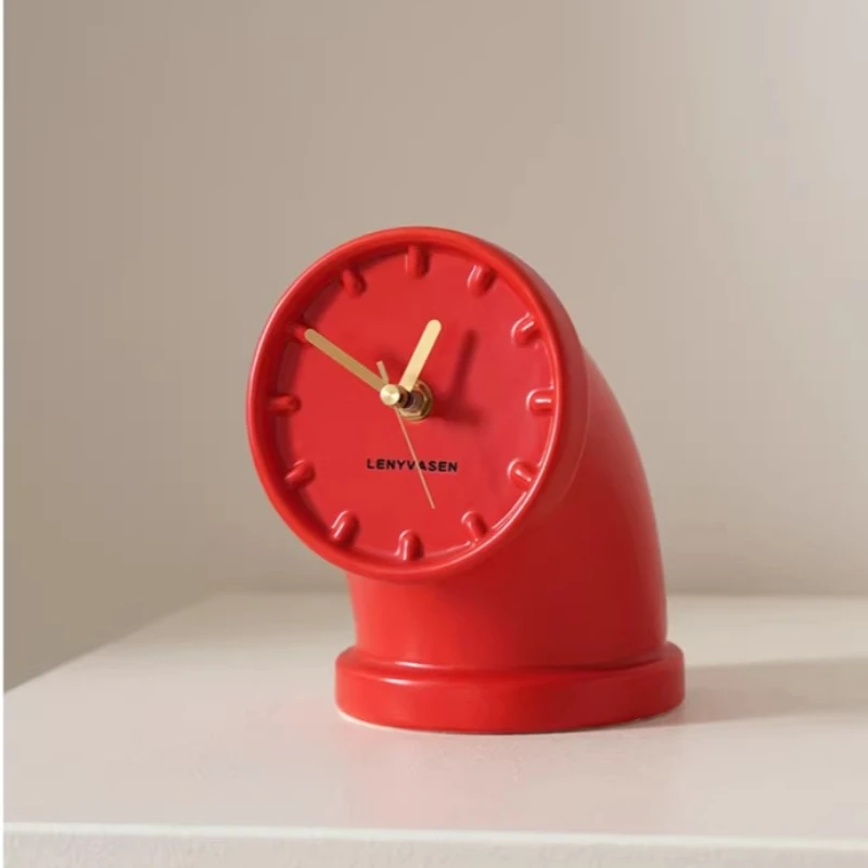 

INS Style Ceramic Desk Clock, Industrial Pipe Design Silent Tabletop Clock for Entryway TV Cabinet, Decorative Home Accent