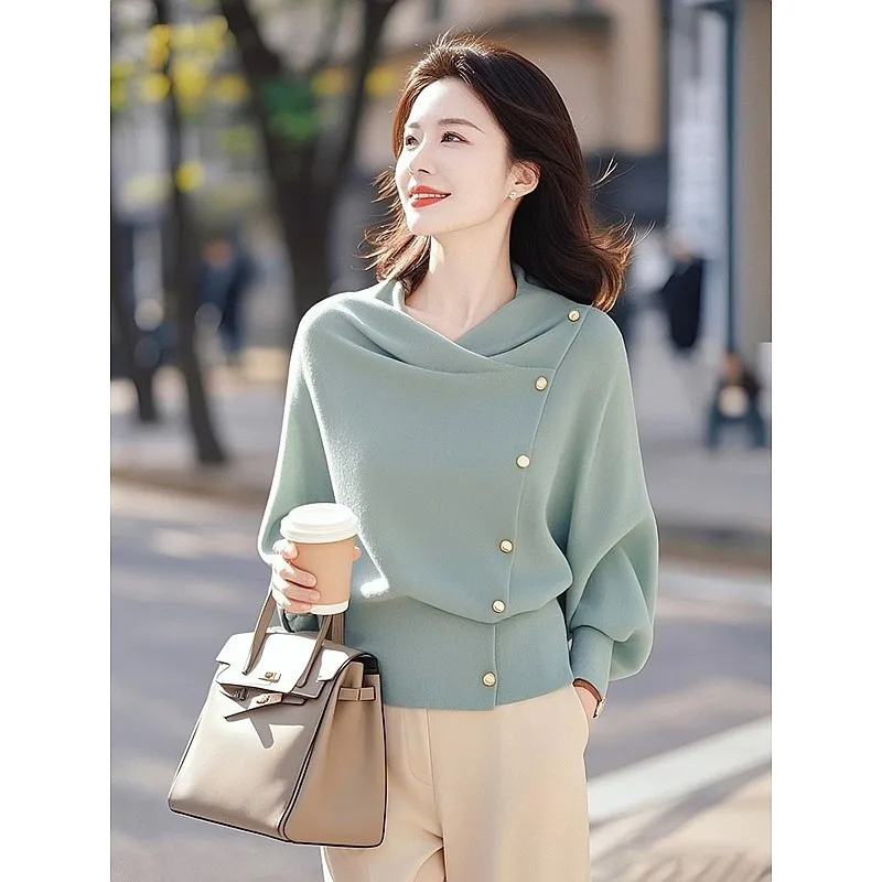 

Women O Neck Sweaters Full Sleeves Pullovers Spliced Casual Sweater Elegant Lady Solid Sweater Warm Autumn Winter 2025