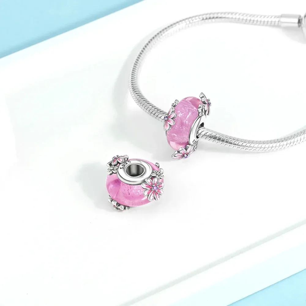 Original 925 Sterling Silver classic Murano Glass Charm Colorful Rainbow Snowflakes Stars Charm for Bracelet DIY Women Jewelry - view 4