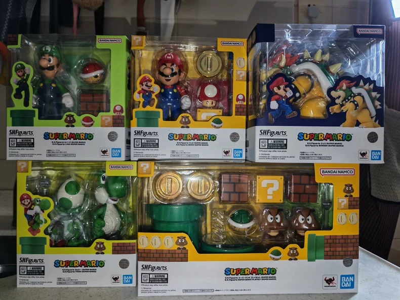 Original S.H.Figuarts Super Mario Series Luigi Yoshi Bowser Action Figure Toys for Boys Girls Gift Collectible model toy gifts