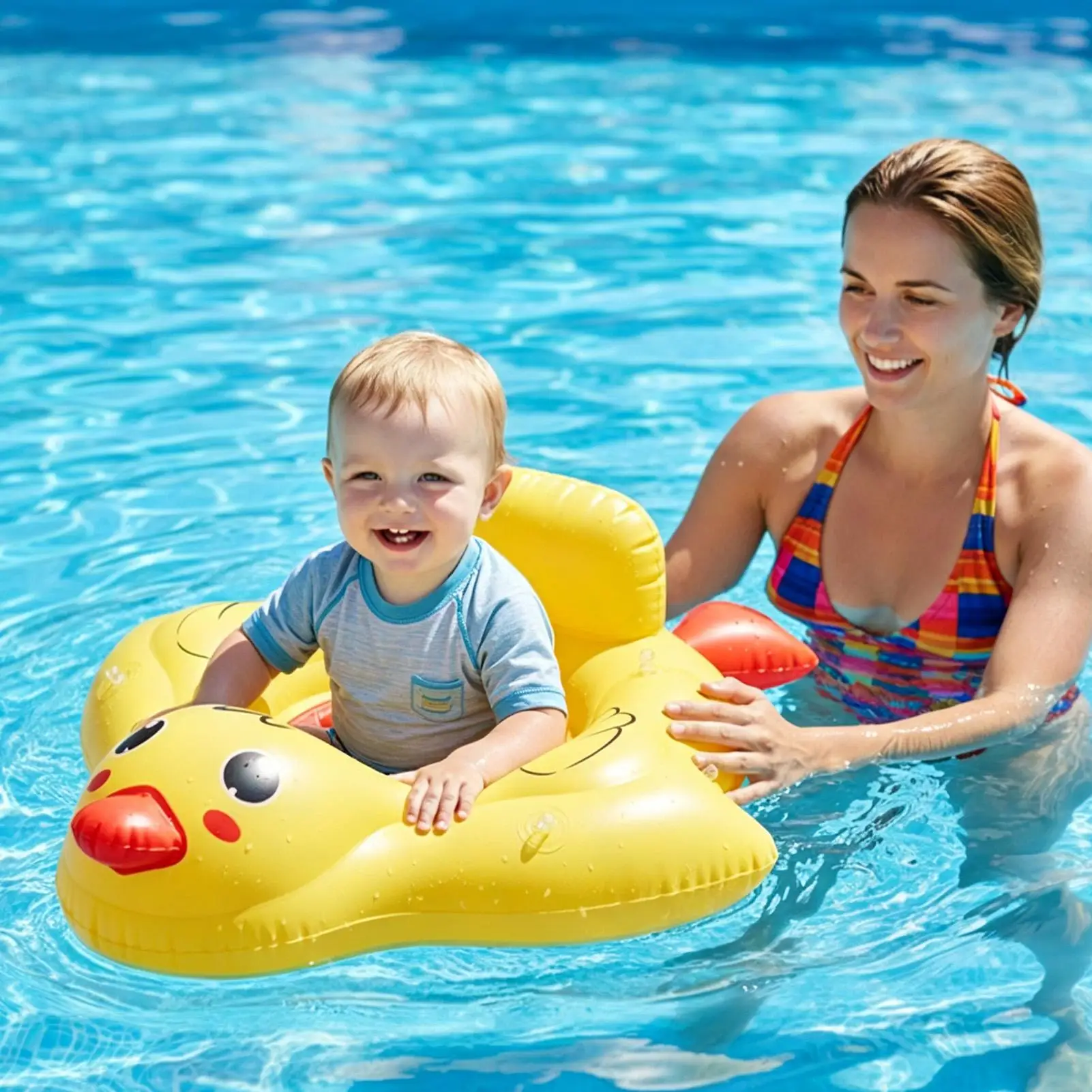 

Anti Tip Tail Chamber Baby Float with Sunshade Canopy and Crotch Strap Safe Swimming Pool Accessory Bathroom Water Toy