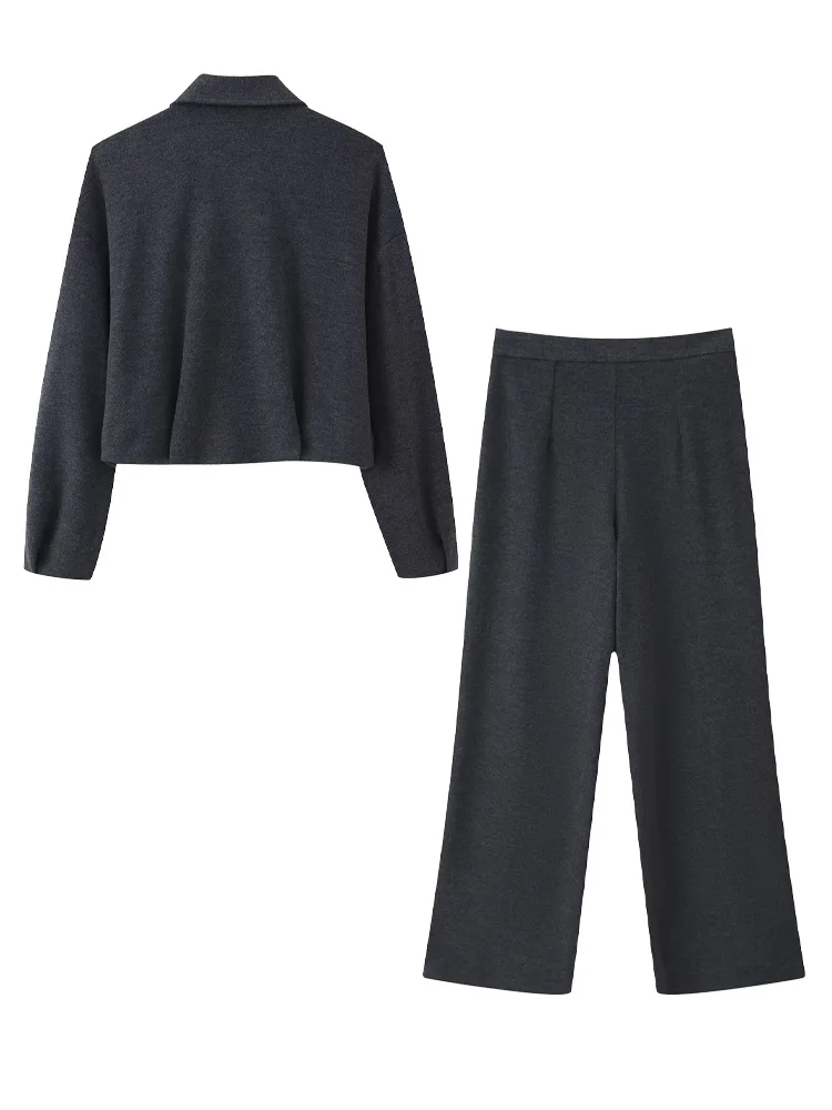 HH النساء السراويل الناعمة دعوى جيوب طويلة الأكمام بدوره إلى أسفل طوق أعلى + الخريف فضفاض مع ارتفاع الخصر الجانب سستة السراويل الصلبة