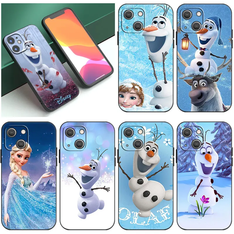 Cute Olaf Frozen Black Phone Case For Apple iPhone 14 12 13 Mini 11 Pro XR X XS MAX 6S 7 8 Plus 5S SE 2020 2022 Silicone Cover 