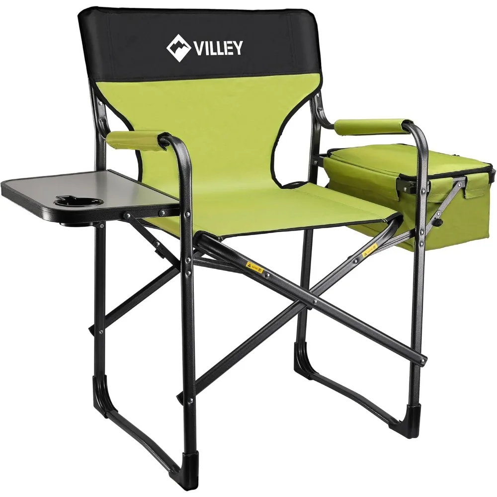 Heavy Duty Folding Camping Chair with Cooler Bag, Portable and Folding, Ideal for Outdoor Activities, Supports 400 LBS, Green