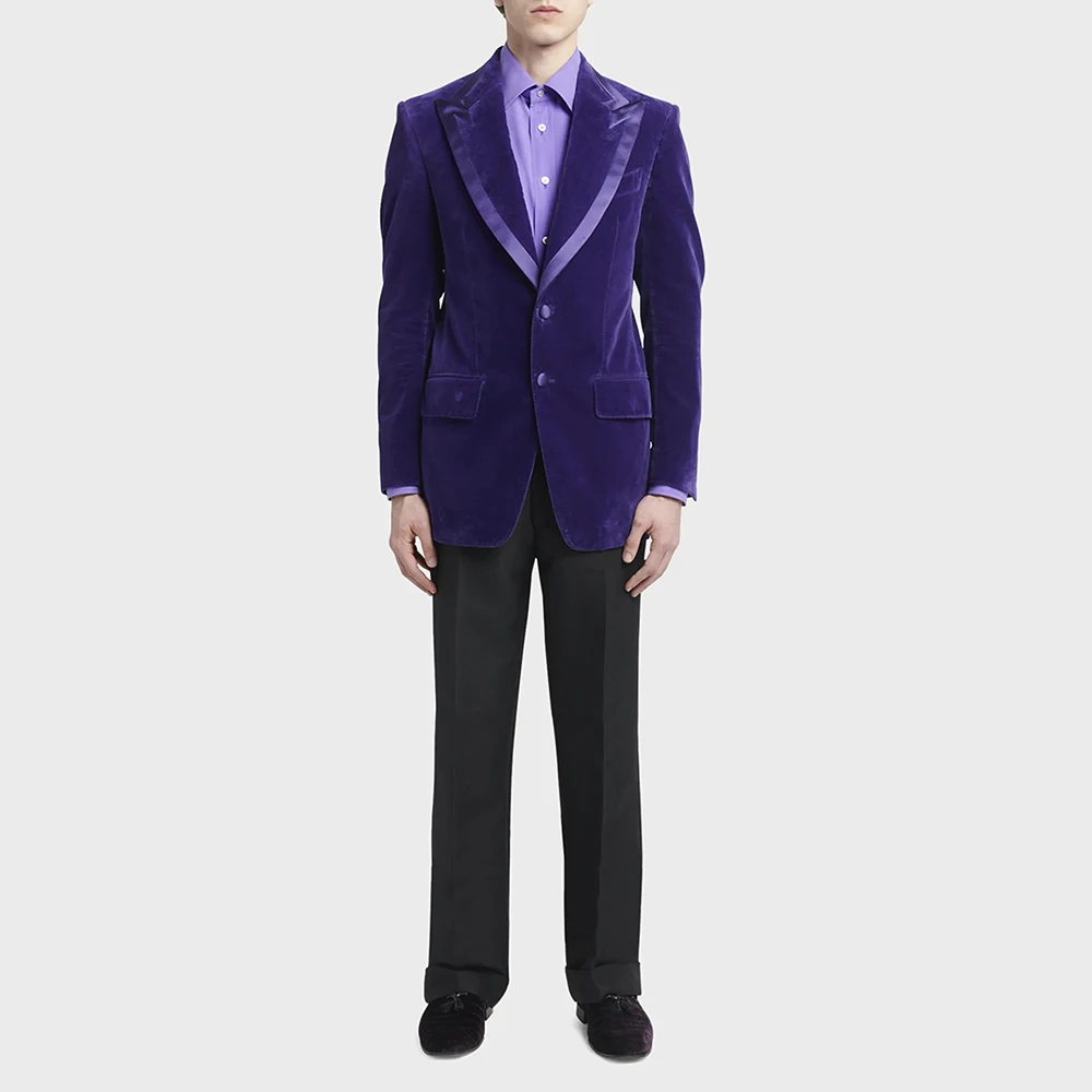 

Модные темно-фиолетовые мужские костюмы с пиковыми лацканами, однобортный мужской пиджак, черные брюки, комплекты, тонкий деловой банкетный повседневный комплект из 2 предметов
