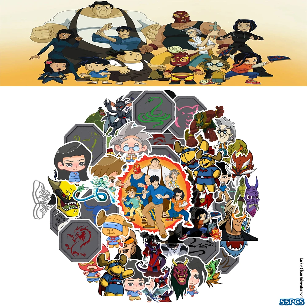 

55 шт. Jackie Chan приключения мультфильм периферийные декоративные граффити наклейки наклейки на чемодан DIY водонепроницаемый материал для справочника