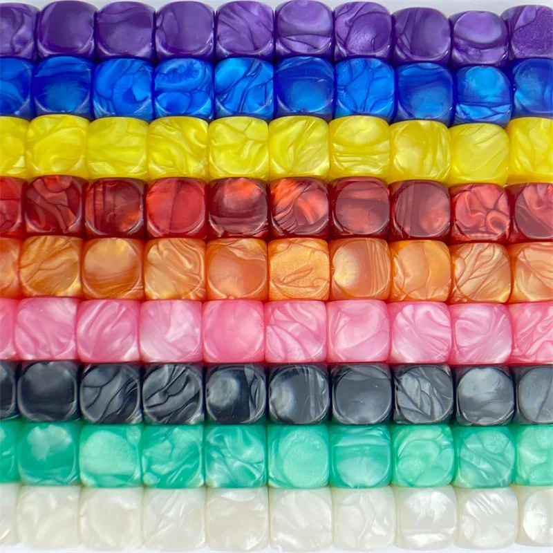 50Pcs Acrylic 16mm Colorful D6 Blank Pearl Dice With Round Corner Game Accessories
