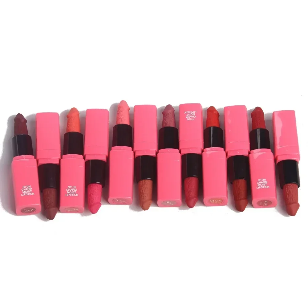 Heallor 12 Colors Penis Shape Mushroom Long Lasting Moisture Cosmetic Lipstick Lips Makeup Lipstick cosmetic batom