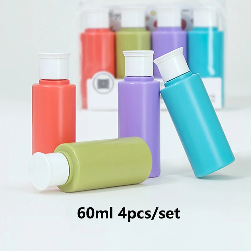 4Pcs/Set Refillable Bottle 60ml Soft Silicone Lotion Container Squeeze Tube Empty Bottle Portable Travel Shampoo Bottle